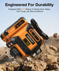 Self Leveling 4x360 Green Cross Line Laser Level With Tripod Mount For Real Deal Room Layout, Dual 360 Degree Horizontal And Vertical Lines, Quick Alignment For Walls Floors Ceilings And DIY Projects, IP54 rated laser level on rocky ground