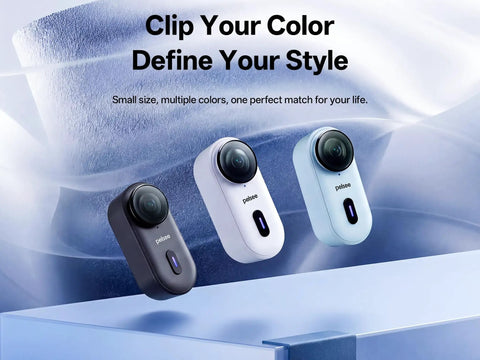 Clip1 Mini Action Camera With Hands Free POV Wearable Magnetic Mount 6 Axis Stabilization in three color options.