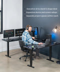 Rock Solid U Shaped Standing Desk Converters 83 By 60 Inches Black Sit Stand Converter For Dual Monitors Gaming Workstation in use.