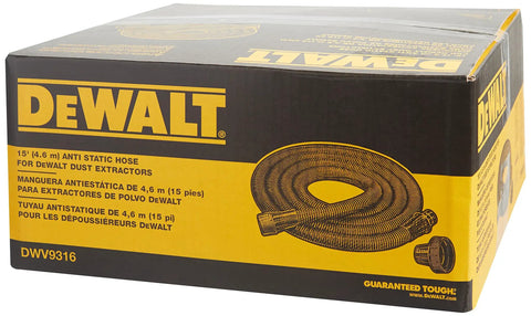 Packaging of 15ft Anti Static Replacement Hose for DWV012 Dust Extractor with Universal Connector.