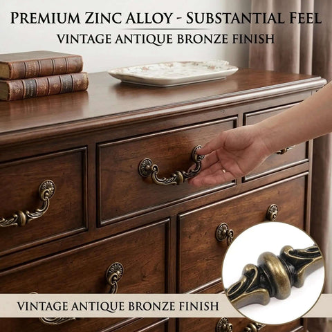 Hand pulling Two Pack Bronze Heavy Duty Cabinet Pulls 6 Inch Center To Center Ornate Floral Dope Vintage Vibe Dresser Drawer Handles