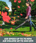 Person using Cordless 20V 12 Inch String Trimmer And 360 CFM Leaf Blower Combo With Two Batteries And Quick Charger Included in garden
