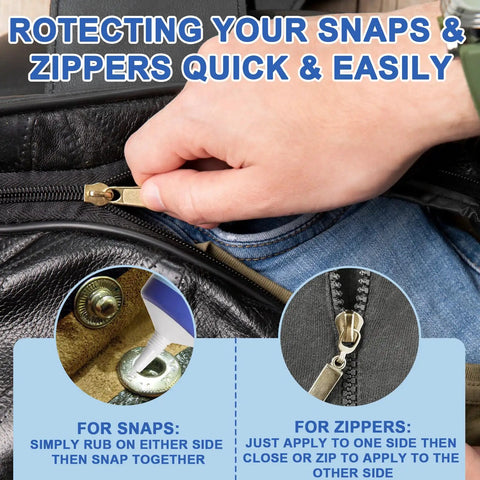 Applying Zipper Lubricant For Plastic And Metal Zippers Silicone Grease With PTFE Marine Grade 2 Oz on black jacket zipper