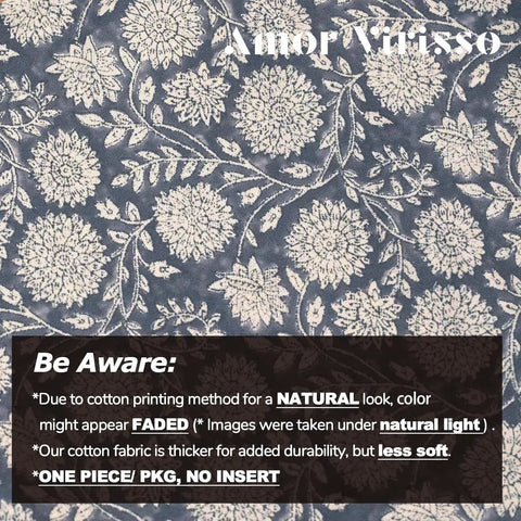 Floral Pillow Covers 18x18 Vintage Block Print Throw Pillow Covers In Neutral Dusty Blue For Living Room Farmhouse Style Cozy Homey Couch Decor Accent Sofa Pillows, floral cotton print