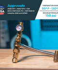 Three Quarter Inch Tank Booster Water Heater Thermostatic Mixing Valve Kit With Corrugated Hose, pressure gauge visible