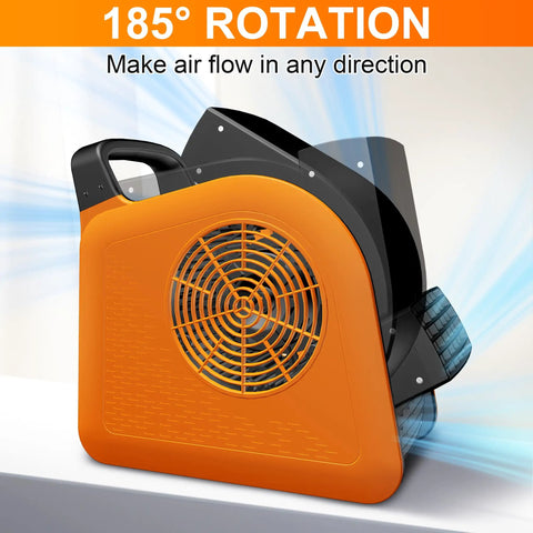 Portable Blower Fan For Home Use High Velocity Floor Fan With 185 Degree Rotating Head in orange showing air flow direction