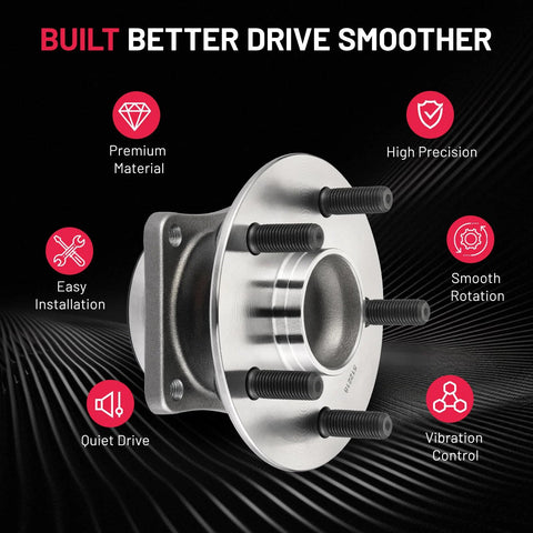 Side view of Two Pack Rear Wheel Bearing And Hub Assembly For Toyota Celica 2000 2005, Corolla 2003 2008, Matrix 2003 2008 And Pontiac Vibe 2003 2008 With Five Lug Front Wheel Drive Non ABS, showcasing five-lug pattern and premium material.