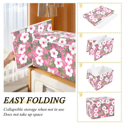 Super Slick Collapsible Storage Bin With Secure Velcro Lid And Tough As Nails Frame Handles For Hassle Free Bedroom Organization And Sweet Closet Solutions Smoothly Saves Space, floral design, foldable, 16.5 x 12.6 x 11.8 inch.