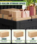52 Gallon Outdoor Package Delivery Box With Lockable Lid Heavy Duty Double Wall Resin Construction showing parcels inside