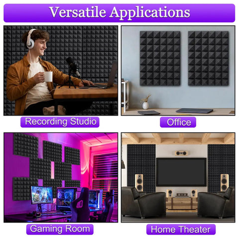 Top Shelf Pyramid Acoustic Foam Panels 50 Pack 16X12X2 Inches used in a recording studio, office, gaming room, and home theater.