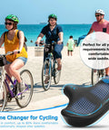 Cyclists enjoying a beach ride with an Oversized Bike Seat For Men And Women, Extra Wide Cushion With Wing Padding, in foreground