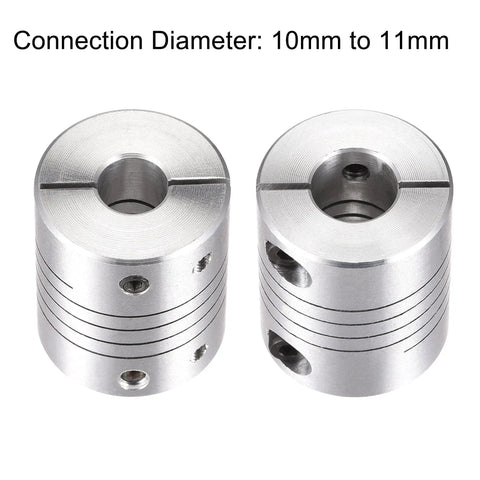 Heavy Duty Zero Backlash Spring Beam Coupler connects 10Mm to 11Mm shafts in aluminum alloy, two pack, 25Mm diameter.