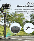 Game Changing Carbon Fiber Gimbal Extension Pole For Dji Rs Stabilizers showing 1/4"-20 threaded hole for tripod mounting.