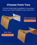 Two Contempo Slim Teak Finish Toilet Stools in brown and white, 7 Inch Height, for no strain bathroom sessions.