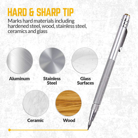 Professional Tungsten Carbide Scriber 2 Pack With Brass Automatic Center Punch for marking aluminum, stainless steel, wood, ceramic, glass.