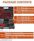 Marvelity 49-piece thread chaser and repair kit in a case; 22 taps, 24 dies, 3 files for UNC/UNF/metric bolts, nuts and screws.