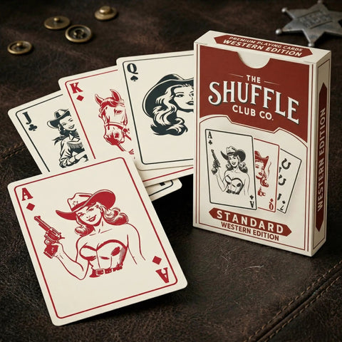 Top Shelf Western Playing Cards Single Deck Featuring Dang Right Authentic Wild West Illustrations showing aces and cowboy graphics.