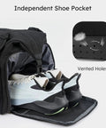 Mens Gym Bag With Shoes Compartment And Wet Pocket Convertible Duffle Bag And Backpack displaying independent shoe pocket.