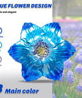 Glass Flower Pattern Bird Bath With Metal Stake For Outdoor Garden Yard Lawn Decor Blue Glass Bird Feeder Bowl Attracts Birds