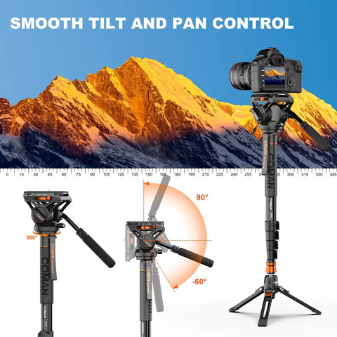 Lightweight Aluminum Video Camera Monopod With Feet For Travel Extends From 26 Inches Folded To 73 Inches, Supports Up To 22 Lbs
