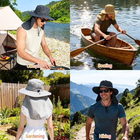 Men and women wearing Sun Hat For Men And Women With Neck Flap UPF 50 UV Protection Wide Brim Safari Style For Hiking And Fishing