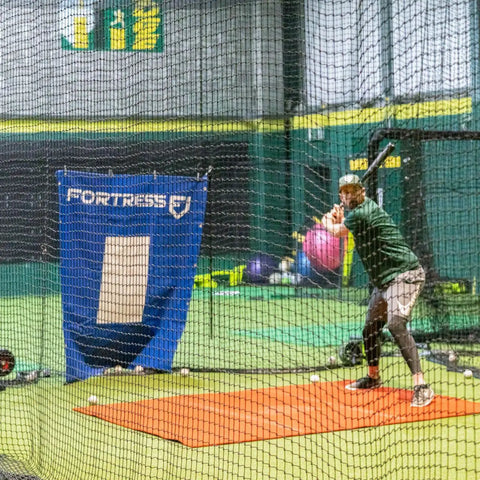 Heavy Duty Batting Cage Netting, Fully Enclosed Baseball And Softball Cage Net, player batting indoors