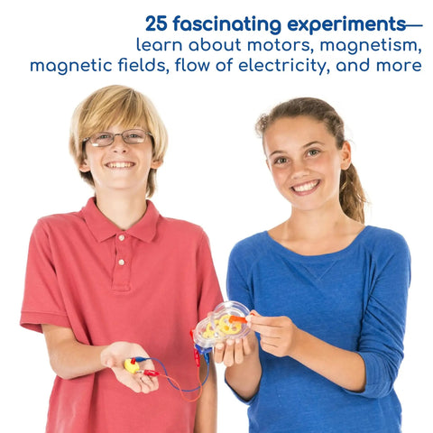 Kids holding component from Hands-On Motors And Generators Science Kit For Kids With 25 Guided STEM Experiments, Transparent Motor View