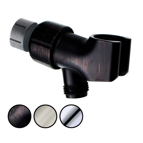 Adjustable Shower Arm Bracket With 360 Degree Swivel Ball Joint For Handheld Shower Head Holder Tool Free Install No Fuss Setup Easy Mount 1/2 Inch Inlet To 1/2 Inch Outlet Durable, black ABS bracket side view