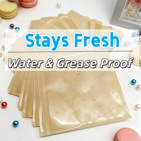 Grease resistant 100 Pack 7.1 By 7.5 Inch Cookie Bags With Clear Window Sealing Stickers for bakery items, stays fresh display