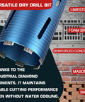 Close-up of One And Three Eighths Inch Diamond Core Drill Bit With Eleven Inch Depth, Heavy Duty, for cutting concrete.
