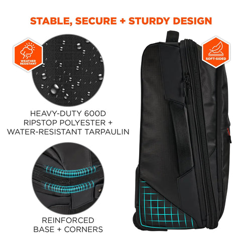 Side view of Soft Sided Rolling Carry-On Bag That Expands Up To 1.5 Inches For 42 Liter Capacity, Durable Water-Resistant Tarpaulin With 600D Ripstop