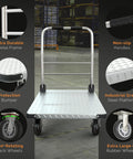 Heavy Duty 2200 Pound Capacity Foldable Push Cart Dolly with steel platform and swivel wheels in a warehouse setting