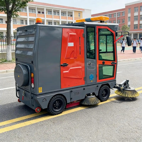 Heavy Duty Ride On Floor Sweeper For Commercial Warehouses And Industrial Spaces. This Automatic Walk Behind Cleaning Machine Is Perfect For Large Areas, Factories, And Stores. Boost Your Cleaning Game With This Durable And Efficient Sweeper.