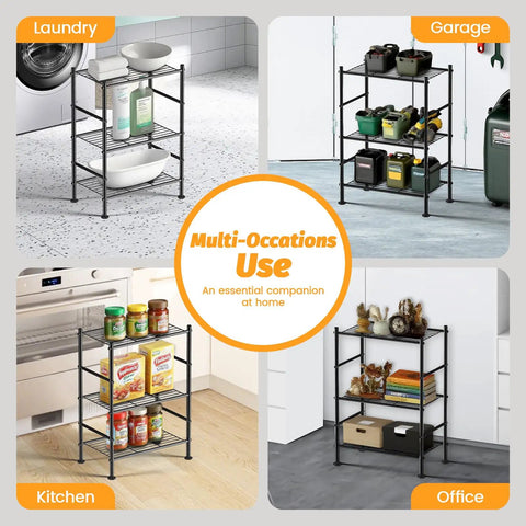 Compact 3 Tier Metal Wire Shelving Rack With Adjustable Leveling Feet And Sweet Heavy Duty Steel Build Legit Top Shelf Space Saving Shelf Organizer Go To Gear For Tiny Bathrooms Closets Or Home Garages Slick Modular Layout Lets You Link Extra Crates For