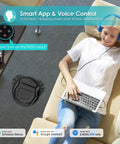 Compact Robotic Vacuum With Beast Mode Suction And Quiet Operation, WiFi App and Voice Control, user relaxing on couch