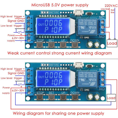 Time Delay Timer Relay With LCD Display For 5V 12V 24V Systems, Delay Off Cycle From 0.01 Seconds To 9999 Minutes, wiring diagram