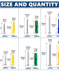 Premium Drywall Anchors And Screws Kit, 260 Piece All In One Wall Mounting Set, assorted sizes and types with dimensions shown