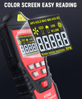 All-In-One Dual Mode Laser And Contact Tachometer With Rechargeable Battery Pro-Grade Photo Sensor RPM Meter Ranges 10 To 99999 And 1 To 19999 Backlit Display Hold Max Min Avg Hi Low Alarm close-up