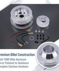 Boss Level Billet Steering Wheel Hub Adapter For 5 Or 6 Hole Whips In Sleek Silver Polish Aluminum Alloy with hardware components.