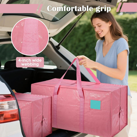 Extra Large Six Pack Moving Bags With Hella Roomy 93 Liter Build Smooth Glide Side Zippers Heavy Duty Waterproof Foldable Storage Totes For College Dorm Stashes And Home Organization Pink