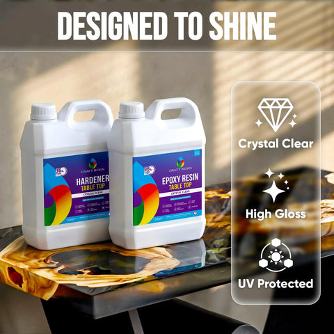 Top Tier Table Top Epoxy Resin Kit For Bars And Counters With Killer UV Resistance And Straight Up Crystal Clear High Gloss Finish For Serious Handmade Creators in packaging.