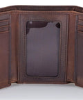 Trifold Leather Wallet For Men With RFID Blocking Napa Leather 9 Card Slots ID Window Divided Billfold Slim Durable Everyday Brown