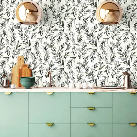 Olive Leaf Peel And Stick Wallpaper 17.7 Inch By 196.8 Inch Sage Green Self Adhesive Vinyl For Walls Removable Farmhouse Decor