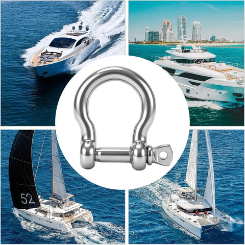Badass 304 Stainless Steel Marine Shackle With Screw Pin for Tough Boat Rigging, displayed with yachts in the background.