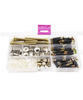 90 Piece Do It Yourself Friendly Pro Grade Furniture Cam Lock Screws And Barrel Nuts Hardware Kit in clear storage box