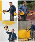 Built Tough Cordless Paint Sprayer With 20V Battery And 800W Corded Brushless Spray Gun in use painting walls and fences.