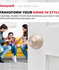 Installed Single Cylinder Front Door Deadbolt Lock Set With Anti Bump Protection, Keyed Entry, Satin Nickel Finish on white door
