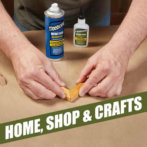 Hands applying Instant Bond Thick Wood Adhesive 2 Oz Quick Set No Clamps Needed Super Strong Wood Glue for wood repair.