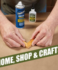 Person using Instant Bond Thick CA Glue For Wood And End Grain, Fast Setting Ethyl Cyanoacrylate Adhesive for miter joints.