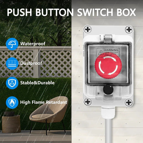 Rugged IP67 Emergency Stop Button With Box For Outdoor Use, 660V 10A E Stop Switch With Clear Cover shown mounted outdoors